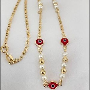 18k Gold Filled Evil Eye Pearl Necklace